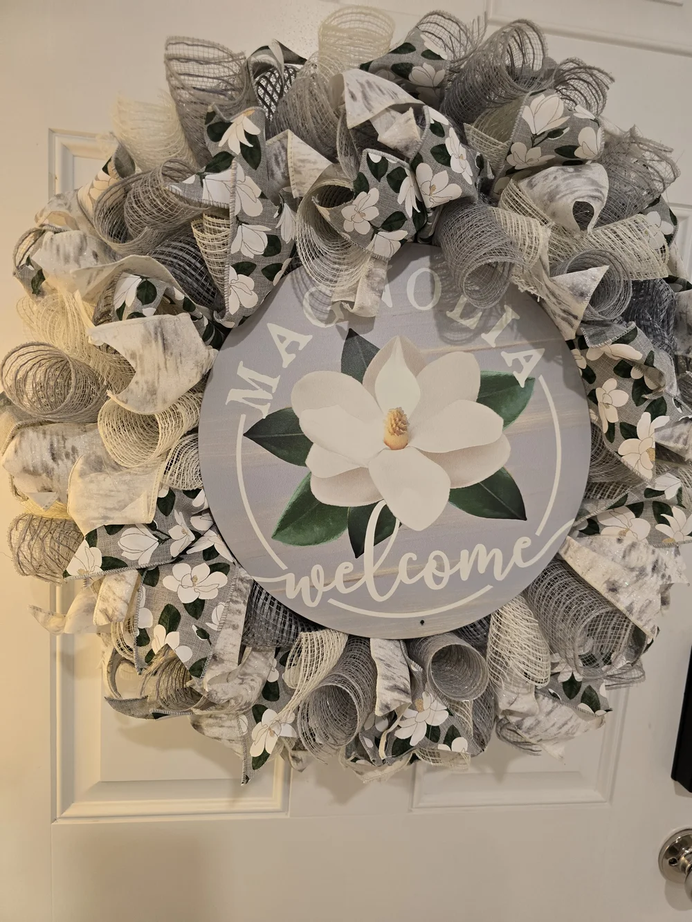 Welcome Magnolia Floral Holiday Wreath
